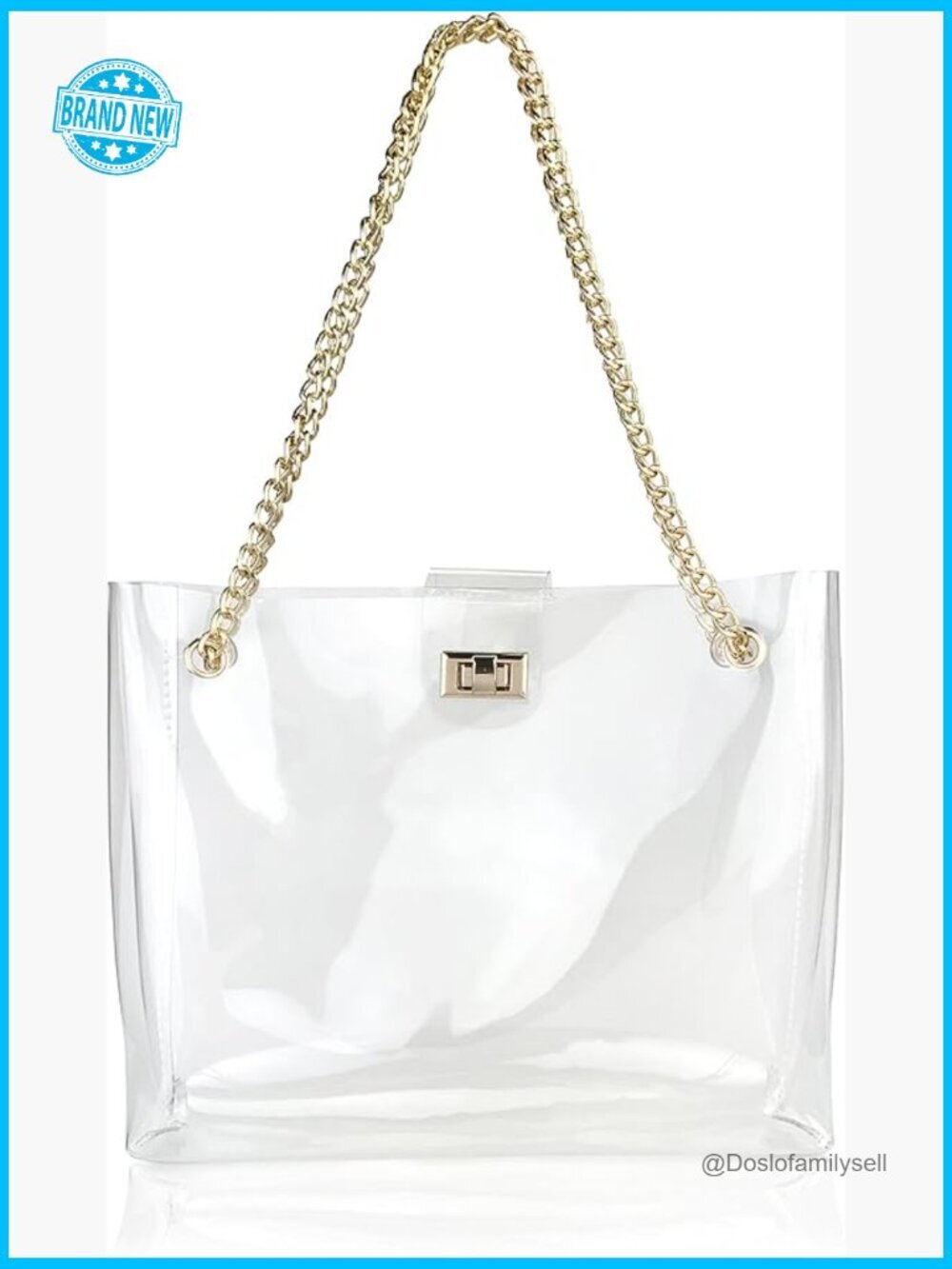 Clear Chain Tote with Turn Lock Convertible Crossbody Shoulder Bag Medium PVC